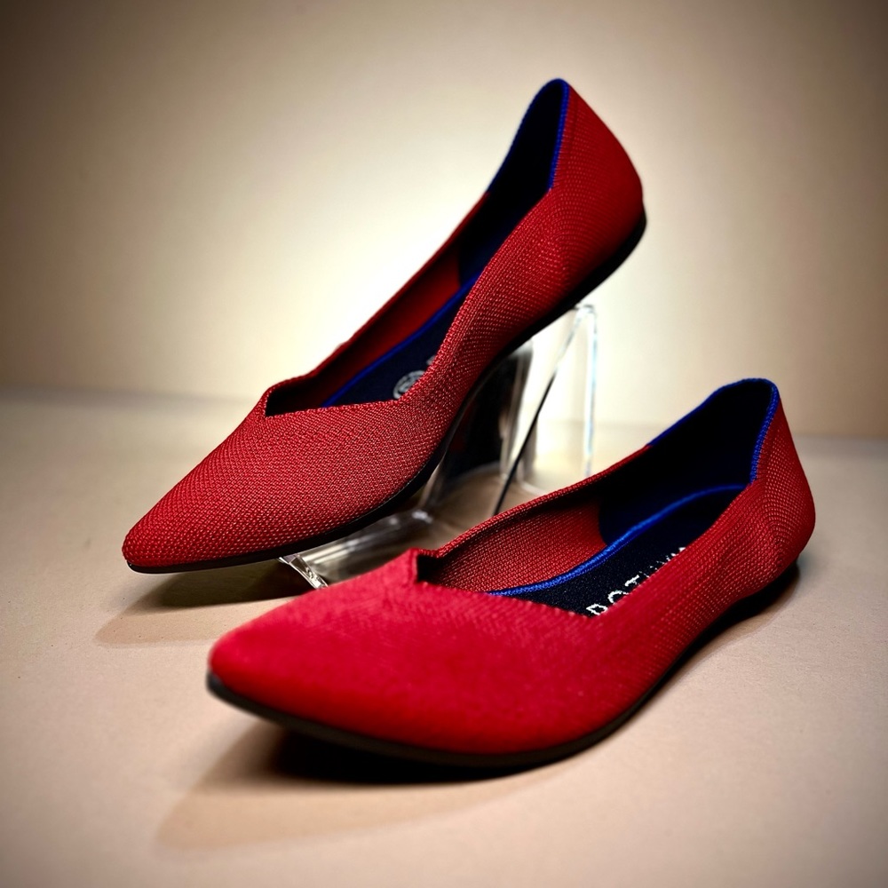Rothy's Women's The Point Ballet Flats Shoes Siz 6.5 Red Pointed-Toe Slip-On GUC